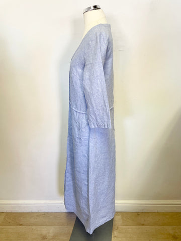 POETRY LIGHT BLUE LINEN 3/4 SLEEVE MIDI LENGTH SHIFT DRESS SIZE 10