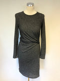 WHISTLES ISABELLA GREY MARL JERSEY BODYCON DRESS SIZE 8