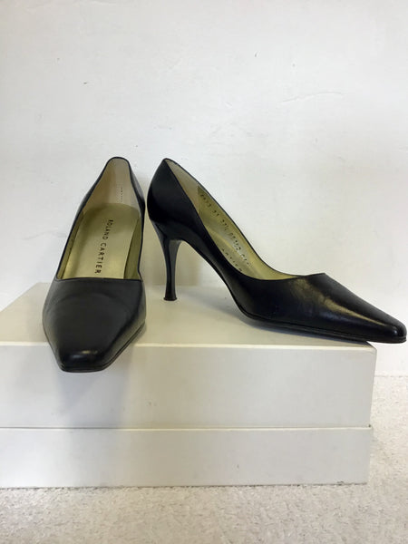 ROLAND CARTIER NAVY BLUE LEATHER HEELS SIZE 4.5/37.5