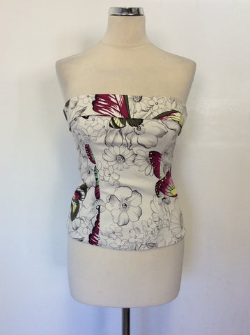 KAREN MILLEN FLORAL & BUTTERFLY PRINT STRAPLESS CORSET TOP SIZE 12