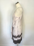 MINT VELVET BEIGE,BROWN & BLACK PRINT SLEEVELESS TIE FRONT SHIFT DRESS SIZE 12