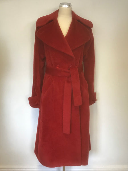 BRAND NEW REISS RED SURI ALPACA & VIRGIN WOOL TIE BELT LONG COAT SIZE S