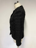 ZARA BLACK TWEED LONG SLEEVE COLLARLESS BOX JACKET SIZE XS