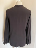 RIANI BROWN SILK BLEND V NECK LONG SLEEVE BLOUSE WITH TIE SIZE 12