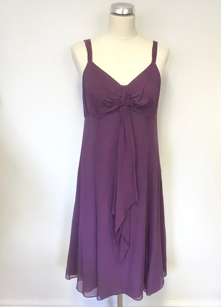 LK BENNETT PURPLE SILK TIE FRONT FIT & FLARE SPECIAL OCCASION DRESS SIZE 14