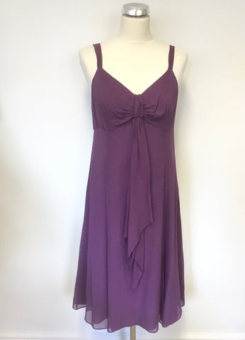 LK BENNETT PURPLE SILK TIE FRONT FIT & FLARE SPECIAL OCCASION DRESS SIZE 14