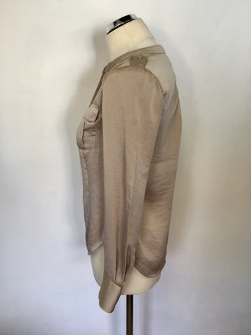 KAREN MILLEN BEIGE ZIP TOP LONG SLEEVE BLOUSE SIZE 8