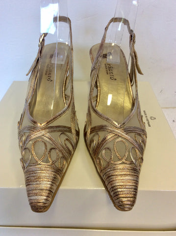 PIESANTO BRONZE/GOLD MESH FRONT SLINGBACK HEELS SIZE 6/39