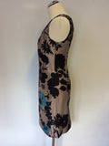 MONSOON BLACK,MINK & TURQOUISE FLORAL PRINT EMBELLISHED SHIFT DRESS SIZE 8