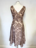 BRAND NEW PHASE EIGHT LIGHT BROWN & CREAM FLORAL FIT & FLARE BELTED DRESS SIZE 10