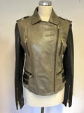 OUI BLACK & BROWN SOFT LEATHER ZIP UP BIKER JACKET SIZE 14