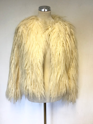 BRAND NEW RONIT ZILKHA CREAM SHAGGY FAUX FUR JACKET SIZE 16