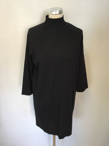 REPEAT BLACK 100% WOOL 3/4 SLEEVE LONG JUMPER SIZE 36 UK 10