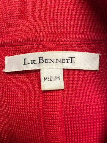 LK BENNETT RED WOOL BLEND COLLARED 3/4 SLEEVE CARDIGAN,JACKET SIZE M