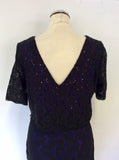 M&CO BLACK LACE & PURPLE LINED SEQUIN TRIM PENCIL DRESS SIZE 14