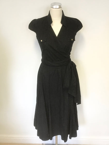 JAVELIN BLACK COTTON CAP SLEEVE FIT & FLARE WRAP DRESS SIZE 40 UK 12