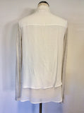 MINT VELVET WHITE COLLARED & GREY LONG SLEEVE BLOUSE/TOP SIZE 14