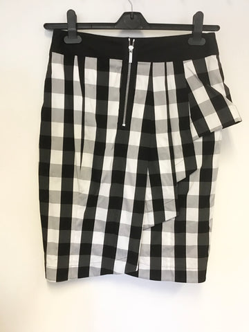 KAREN MILLEN BLACK & WHITE CHECK TIERED PLEAT PENCIL SKIRT SIZE 12