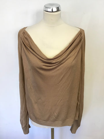 LK BENNETT CAMEL FINE KNIT COWL NECKLINE JUMPER SIZE XL