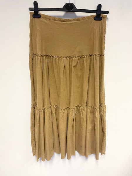 HENRY COTTONS CAMEL FINE CORDUROY TIERED MIDI SKIRT SIZE 44 UK 12