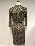 LK BENNETT BROWN & WHITE PRINT SILK WRAP DRESS SIZE 10