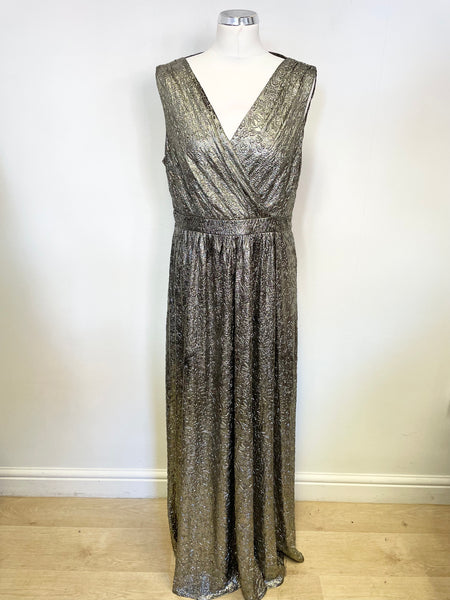 SOMETSET BY ALICE TEMPERLEY PEWTER METALLIC SLEEVELESS LONG EVENING DRESS SIZE 16