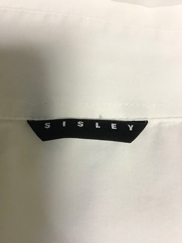 SISLEY WHITE FITTED TURN BACK WIDE CUFF SHIRT SIZE M