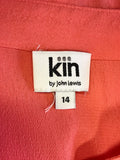 KIN BY JOHN LEWIS  CORAL OVERSIZE SHORT SLEEVE DRESS WITH ADDITIONAL BELT SIZE 14