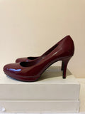 JONES THE BOOTMAKER BURGUNDY/ WINE PATENT LEATHER HEELS SIZE 6/39