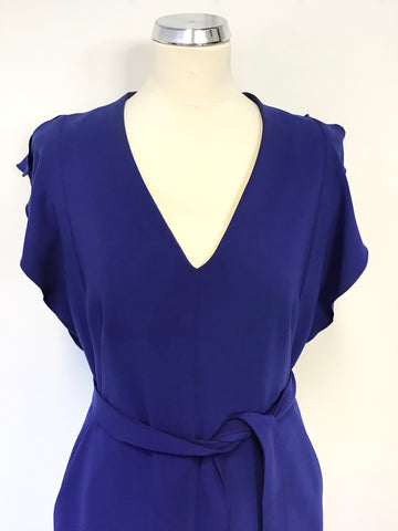 KAREN MILLEN COBALT BLUE V NECKLINE TIE BELT PENCIL DRESS SIZE 14