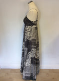 MONSOON GREY & WHITE PRINT STRAPPY COTTON MAXI DRESS SIZE 10