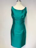 HOBBS KINGFISHER GREEN WOOL & SILK SLEEVELESS PENCIL DRESS & JACKET SUIT SIZE 8