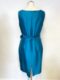 HOBBS KINGFISHER BLUE WOOL & SILK BLEND SLEEVELESS BELTED SPECIAL OCCASION DRESS SIZE 12