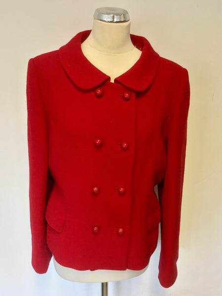 HOBBS RED WOOL BLEND DOUBLE BREASTED JACKET SIZE 14