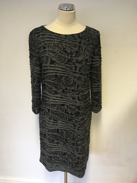 PHASE EIGHT GREY & BLACK FLORAL PRINT STRETCH JERSEY DRESS SIZE 16