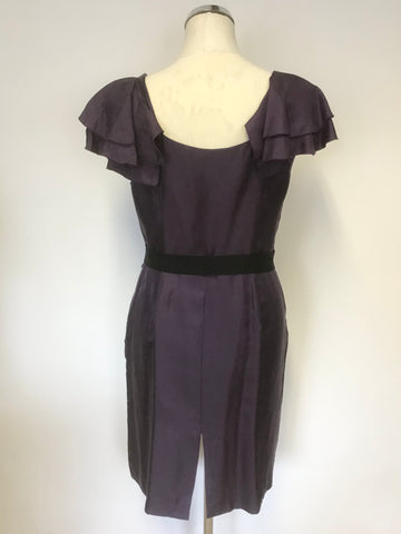 COAST PURPLE SILK FRILL CAP SLEEVE TIE WAIST SPECIAL OCCASION DRESS SIZE 12