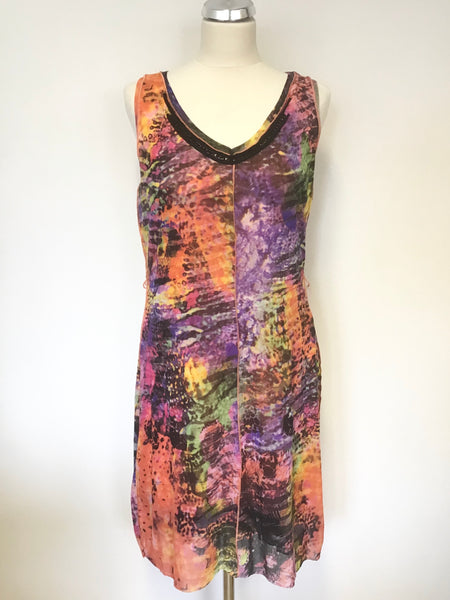 BRAND NEW OUI MOMENTS MULTICOLOURED BEAD NECKLINE SLEEVELESS DRESS SIZE 14