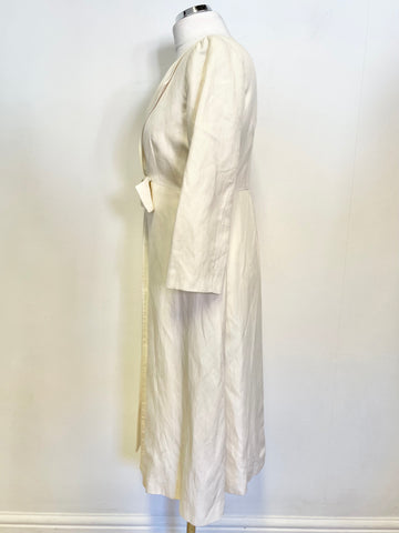 LK BENNETT IVORY BOW TRIM SILK & LINEN BLEND 3/4 SLEEVE SPECIAL OCCASION COAT SIZE 10