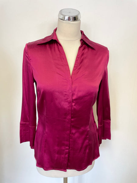 HOBBS CRANBERRY SILK 3/4 SLEEVE BLOUSE SIZE 10