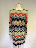 OUI MULTI COLOURED PRINT ZIG ZAG DESIGN FINE KNIT JUMPER SIZE 14