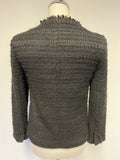 ZARA BLACK TWEED LONG SLEEVE COLLARLESS BOX JACKET SIZE XS