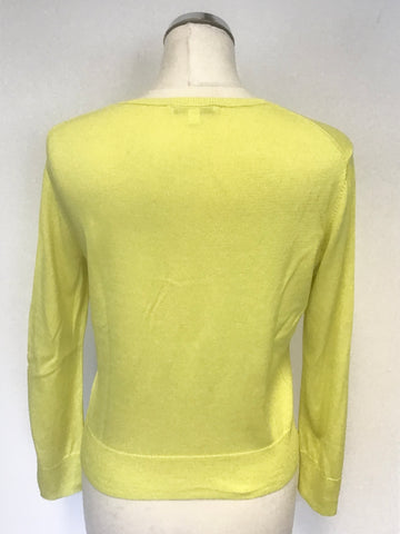 LK BENNETT BIBI LIME SILK & COTTON 3/4 SLEEVE CARDIGAN SIZE M