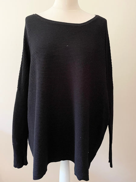 GESTUZ BLACK RIB KNIT OVERSIZE BATWING SLEEVE JUMPER ONE SIZE