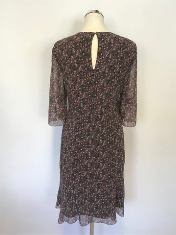 LK BENNETT ROSINA BLACK,PINK & WHITE FLORAL PRINT TEA DRESS SIZE 10