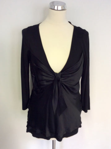 KAREN MILLEN BLACK SILK FRONT TIE CENTRE TOP SIZE 14