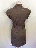 TED BAKER BROWN BUTTON FRONT COTTON TIE BELT DRESS SIZE 1 UK 8/10