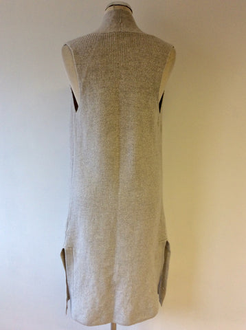 WILFRED LIGHT GREY MERINO WOOL LONG SLEEVELESS CARDIGAN SIZE L