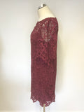 MONSOON DARK RED LACE SHORT SLEEVE SHIFT DRESS SIZE 12