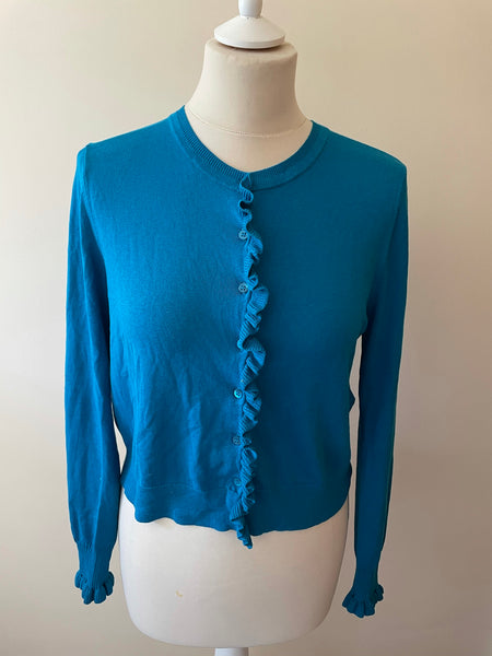 LK BENNETT ANNORA SICILIAN BLUE SILK BLEND CARDIGAN SIZE M