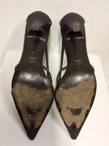 KAREN MILLEN BROWN LEATHER OPEN SIDE HEELS SIZE 5/38